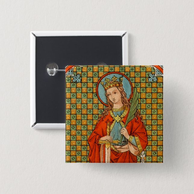 St. Barbara  (JP 01) 2 Inch Square Button (Front & Back)