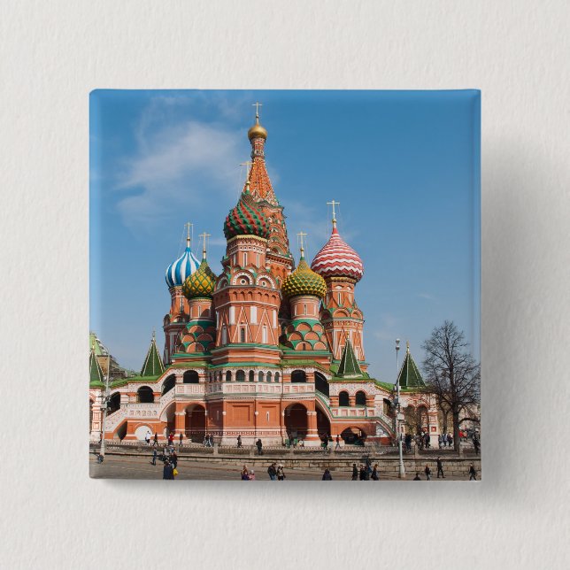 St. Basil cathedral in Moscow 2 Inch Square Button (Front)