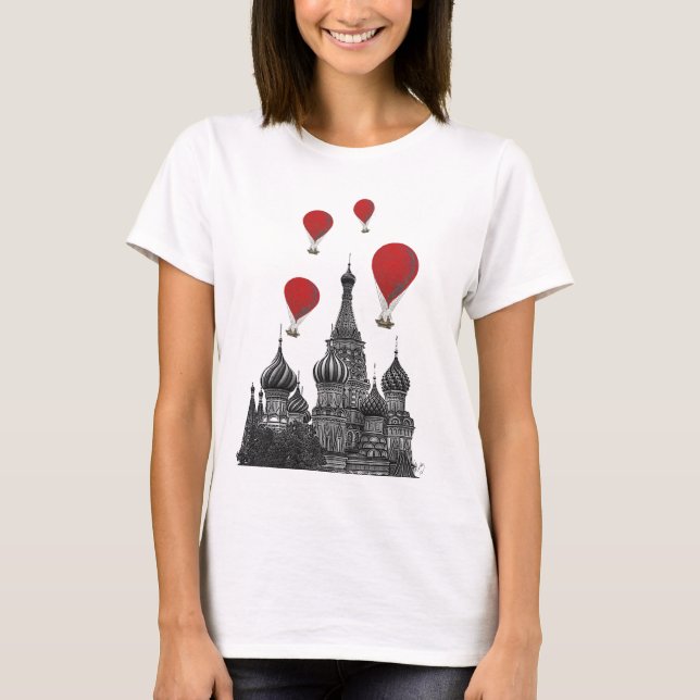 St Basil's Cathedral and Red Hot Air Balloons T-Shirt (Front)