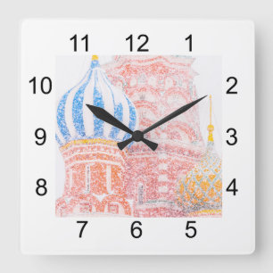 St Basil's Cathedral In Snowstorm Square Wall Clock