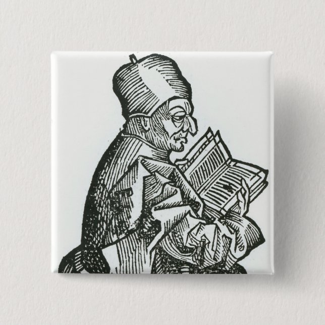St. Bede  from 'Liber Chronicarum' 2 Inch Square Button (Front)