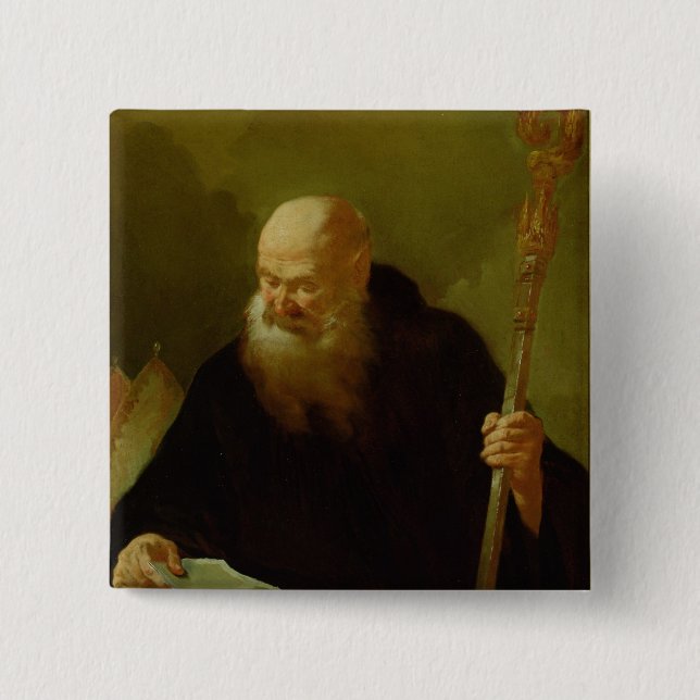 St. Benedict 2 Inch Square Button (Front)