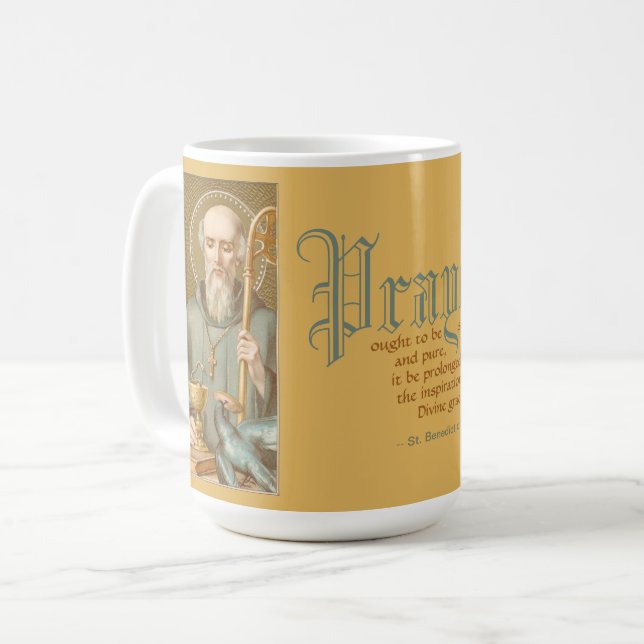 St. Benedict (JM 07; Style 1;  Quote on Prayer) Coffee Mug (Front Left)