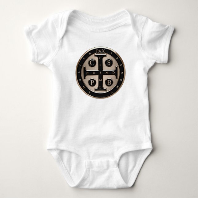 St. Benedict Medal Baby Bodysuit (Front)