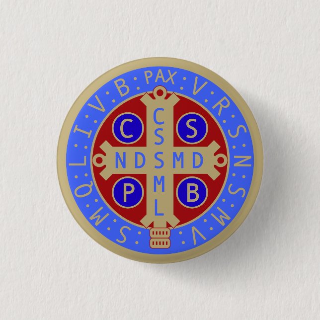 St. Benedict Medal Buttons, All Sizes & Shapes 1 Inch Round Button (Front)
