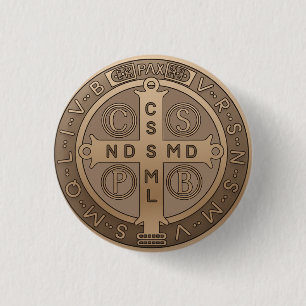 St Benedict Medal Catholic Protection Cross 1 Inch Round Button