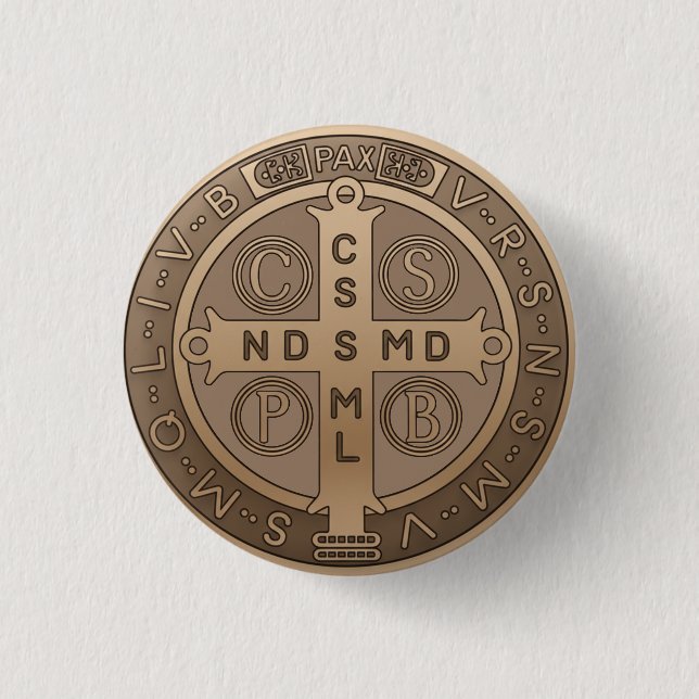 St Benedict Medal Catholic Protection Cross 1 Inch Round Button (Front)