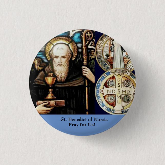 St. Benedict of Nursia 1 Inch Round Button (Front)
