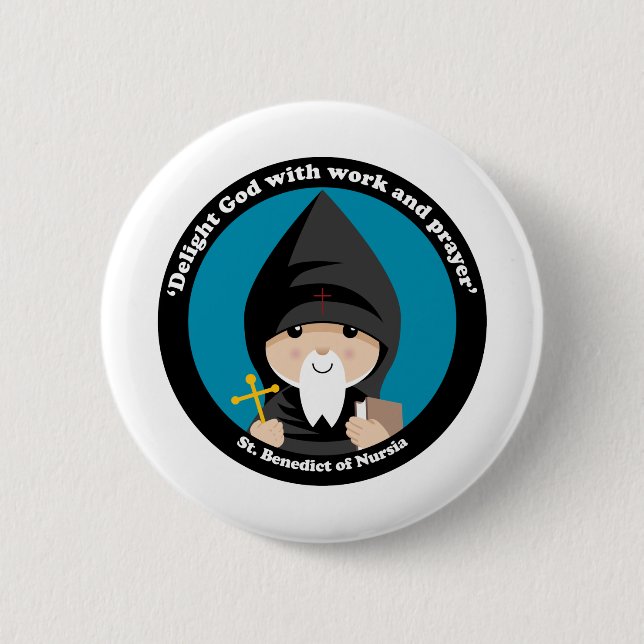 St Benedict of Nursia 2 Inch Round Button (Front)