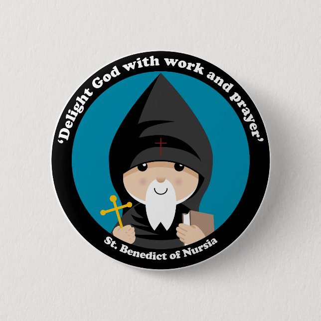 St Benedict of Nursia 2 Inch Round Button (Front)