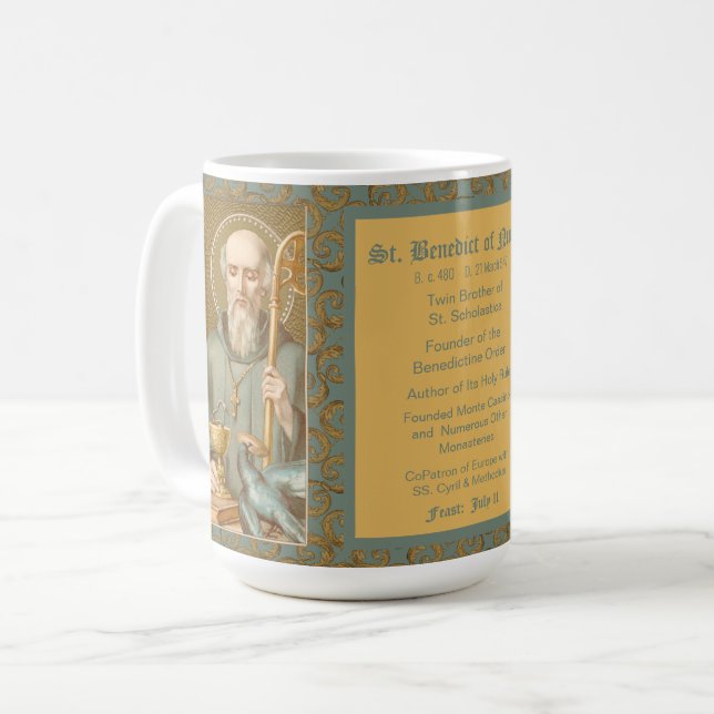 St. Benedict of Nursia (JM 07; Style 2) Coffee Mug (Front Left)