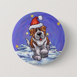 St. Bernard Christmas 2 Inch Round Button