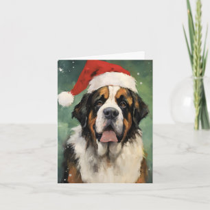 St.Bernard Christmas brush painting artwork Card