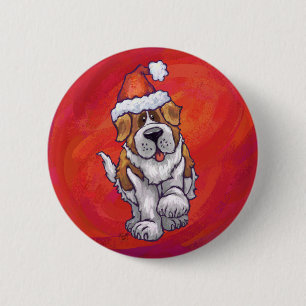 St. Bernard Christmas On Red 2 Inch Round Button