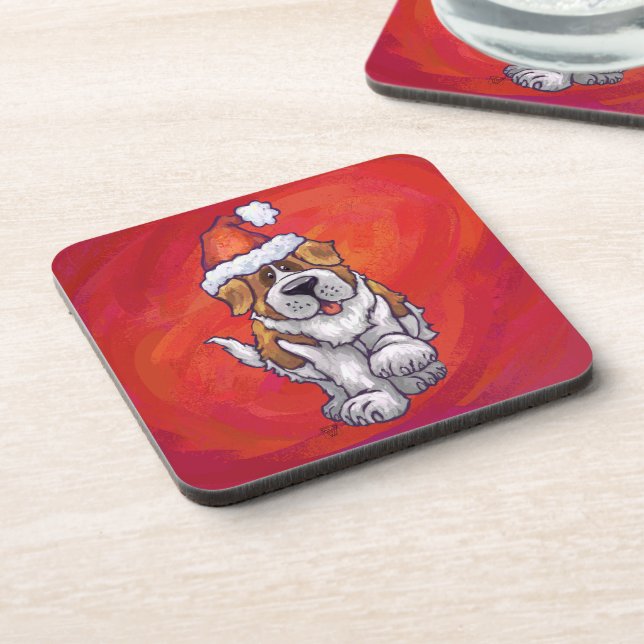 St. Bernard Christmas On Red Coaster (Left Side)