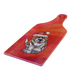 St. Bernard Christmas On Red Cutting Board