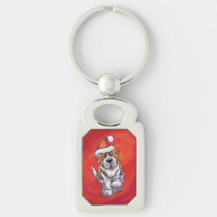 St. Bernard Christmas On Red Keychain