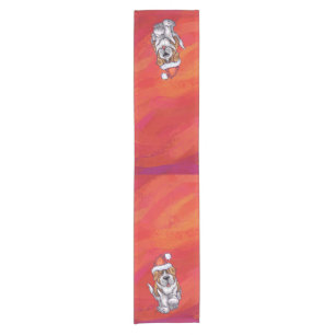 St. Bernard Christmas On Red Short Table Runner