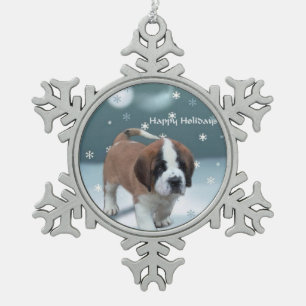 St Bernard Christmas Snowflake Pewter Christmas Ornament