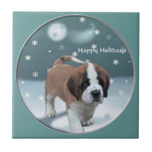 St Bernard Christmas Tile