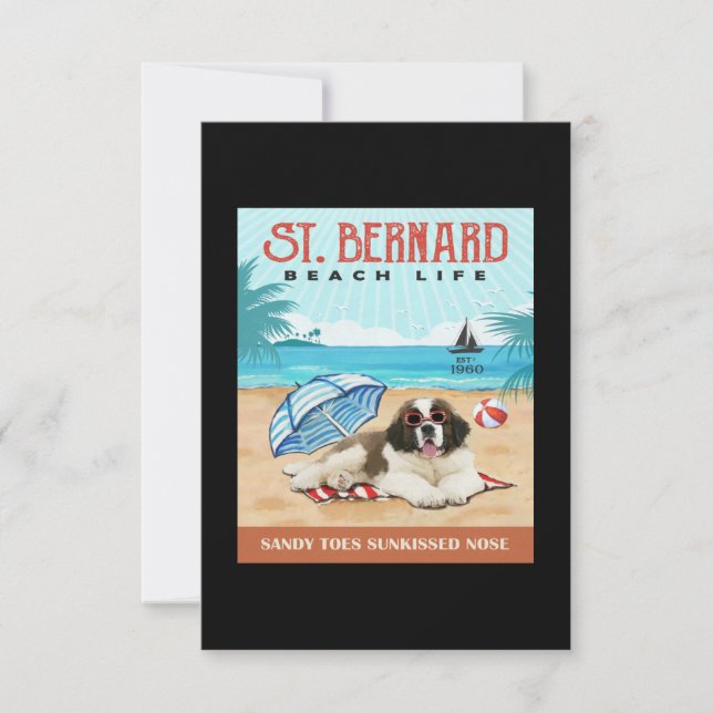 St Bernard Dog Beach Life Funny St Bernard Lover Thank You Card (Front)