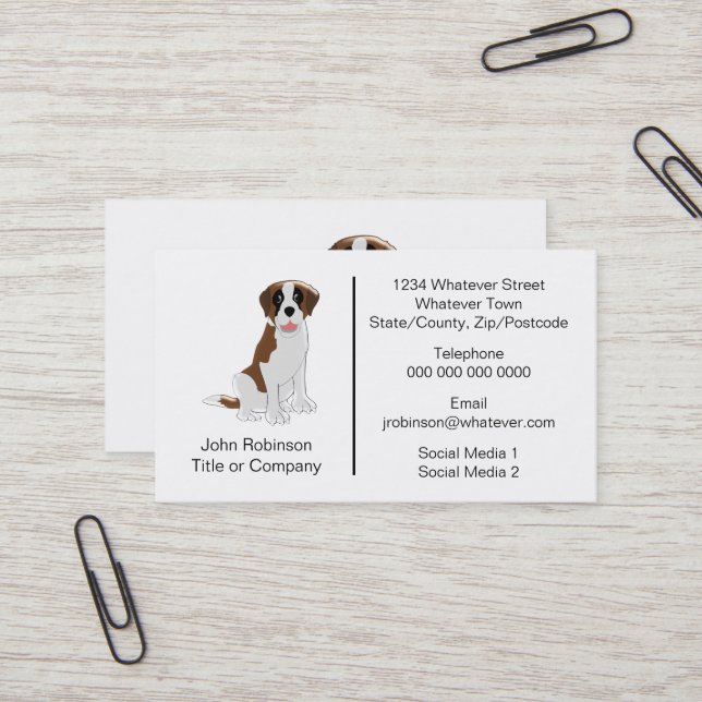 St Bernard Dog Design Boarding Kennels Business Card (Front/Back In Situ)