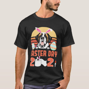 St Bernard Dog Face Mask Rabbit Bunny Egg Easter D T-Shirt