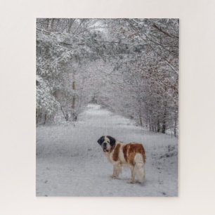 St Bernard dog in the snow Jigsaw Puzzle