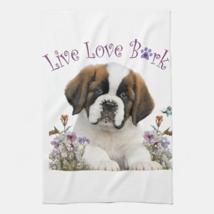 St. Bernard Dog Mom Floral Kitchen Towel