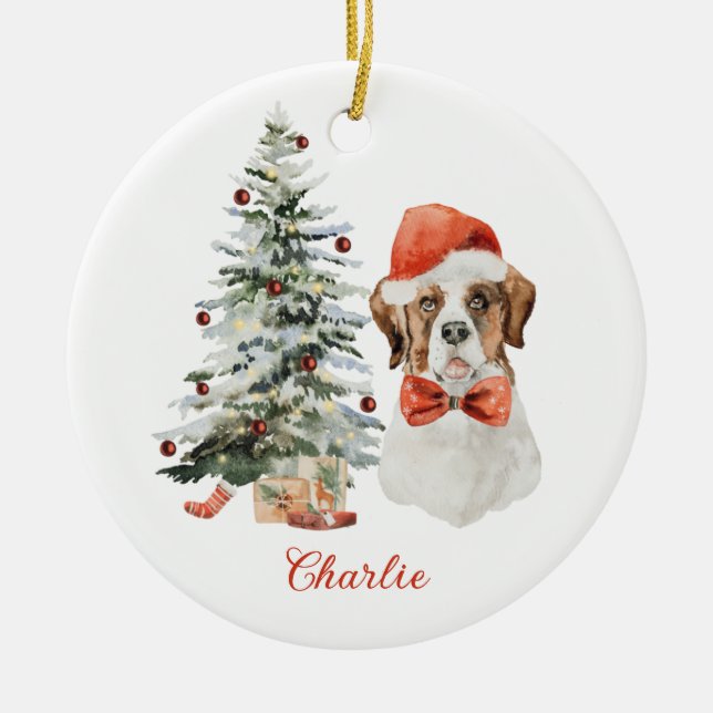 St. Bernard Dog Personalized Christmas Ornament (Front)
