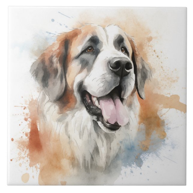 St. Bernard Dog, Watercolor Tile (Front)
