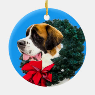 St Bernard dog with Wreath ornament
