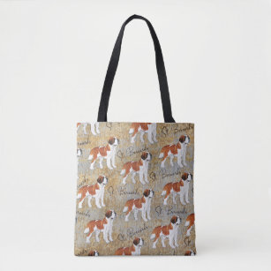 St Bernard Dogs with Rustic Background Tote Bag