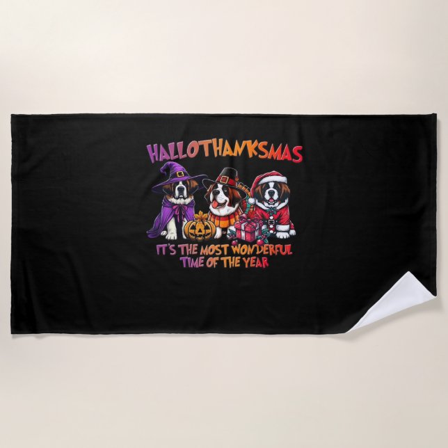 St. Bernard Halloween Thanksgiving Christmas Class Beach Towel (Front)