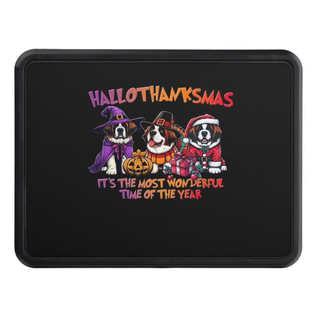 St. Bernard Halloween Thanksgiving Christmas Class Trailer Hitch Cover (Front)