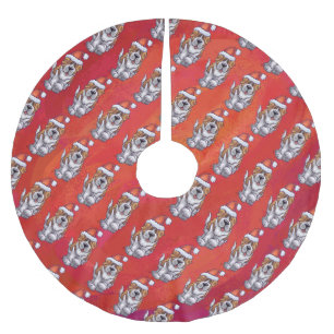 St. Bernard in Hat Pattern On Red Brushed Polyester Tree Skirt