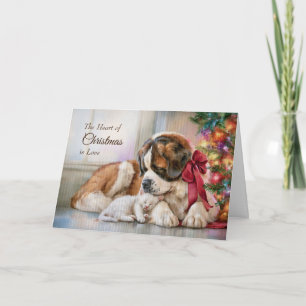 St. Bernard Kitten Christmas Holiday Card