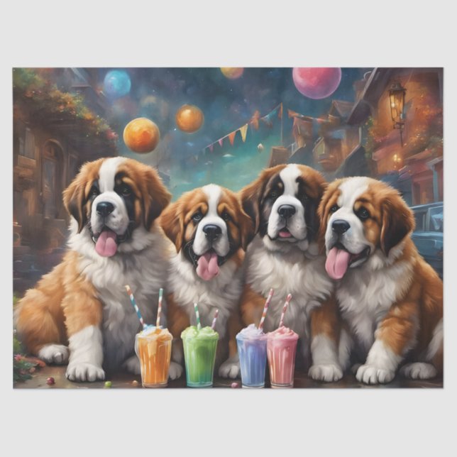 St Bernard Puppies and Milkshakes Tissue Paper (Front)