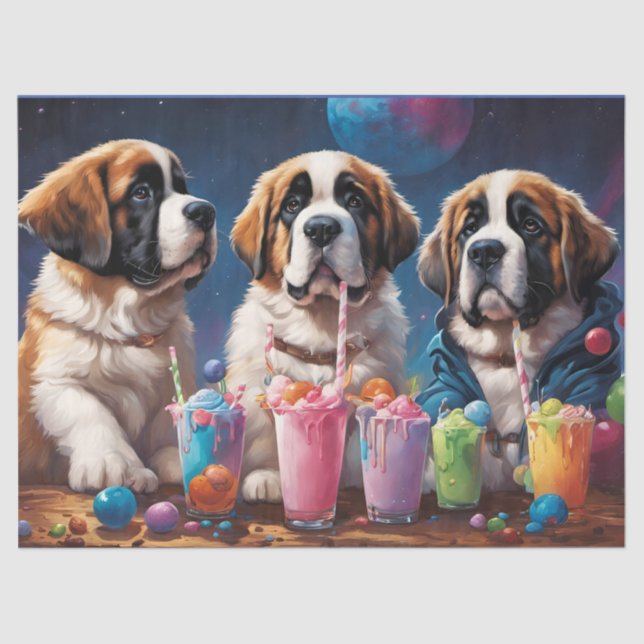 St Bernard Puppies and Milkshakes Tissue Paper (Front)