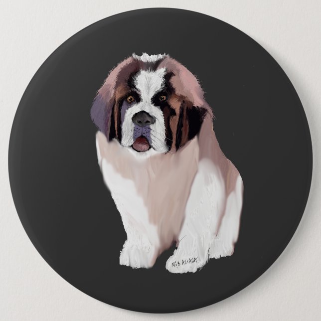 St. Bernard Puppy 6 Inch Round Button (Front)