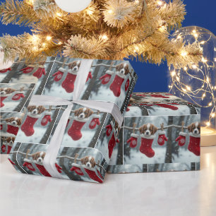 St. Bernard Puppy In Christmas Stocking Wrapping Paper