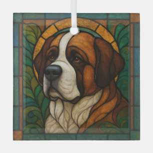 St. Bernard "Stained Glass"  Glass Ornament