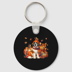 St. Bernard Thanksgiving Leopard Pumpkins Fall Lea Keychain