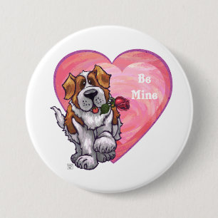 St. Bernard Valentine's Day 3 Inch Round Button