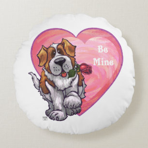 St. Bernard Valentine's Day Round Pillow