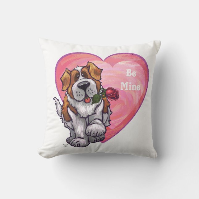 St. Bernard Valentine's Day Throw Pillow (Front)