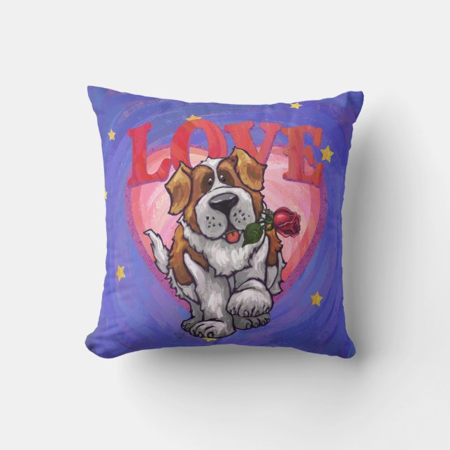 St. Bernard Valentine's Day Throw Pillow (Front)