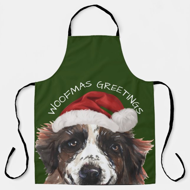 St Bernard Watercolor Christmas Apron (Front)