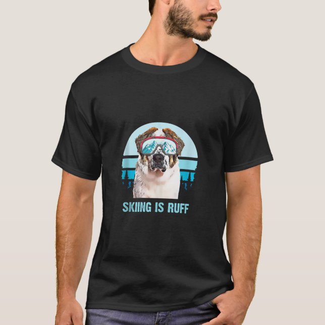 St Bernard Winter Skiing is Ruff Ski Dog Lover Tan T-Shirt (Front)