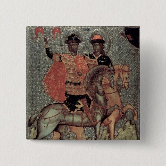 St. Boris and St. Gleb Mounted, c.1377 2 Inch Square Button (Front)